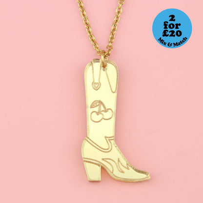 Working 9-5 Gold Cowgirl Boot Necklace