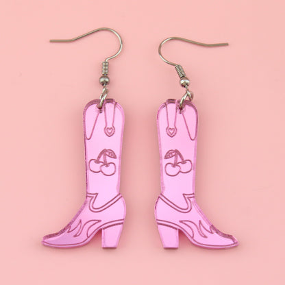 Working 9-5 Pink Cowgirl Boot Earrings