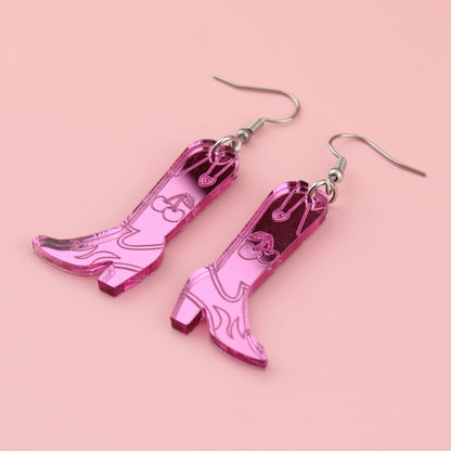 Working 9-5 Pink Cowgirl Boot Earrings