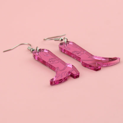 Working 9-5 Pink Cowgirl Boot Earrings