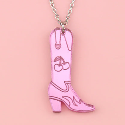 Working 9-5 Pink Cowgirl Boot Necklace