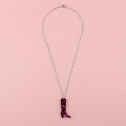 Working 9-5 Pink Cowgirl Boot Necklace