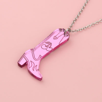 Working 9-5 Pink Cowgirl Boot Necklace