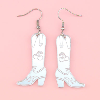 Working 9-5 Silver Cowgirl Boot Earrings