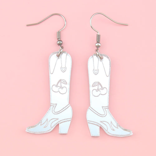 Working 9-5 Silver Cowgirl Boot Earrings