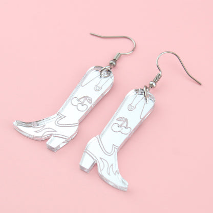 Working 9-5 Silver Cowgirl Boot Earrings