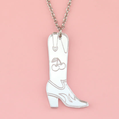 Working 9-5 Silver Cowgirl Boot Necklace