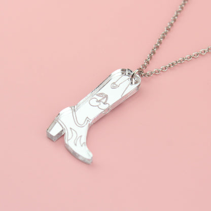 Working 9-5 Silver Cowgirl Boot Necklace