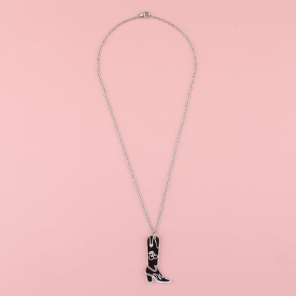 Working 9-5 Silver Cowgirl Boot Necklace