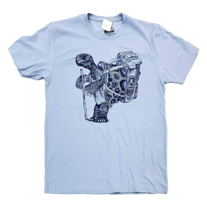 Adult Crew Neck - Hiking Tortoise Light Blue Tee (S - 2X) by Slow Loris