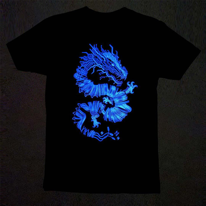 Adult Crew Neck - Volt Dragon Glow-in-the-Dark Black Tee (S - 2XL) by STORY SPARK