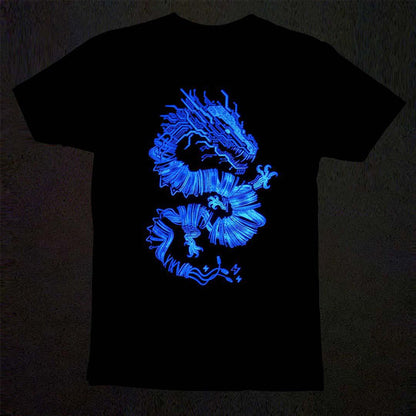 Adult Crew Neck - Volt Dragon Glow-in-the-Dark Black Tee (S - 2XL) by STORY SPARK