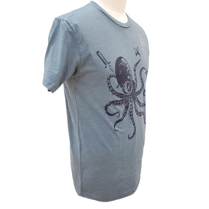 Adult Tee - Blue Ninja Octopus on Teal Crew Neck (S - 2XL) by Namu