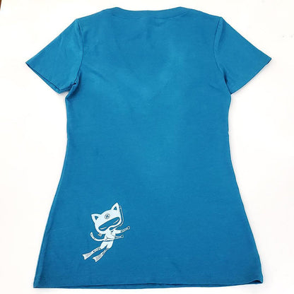 Adult Tee - Humpback Whale on Aqua Fitted V-Neck (S-XL) by Namu