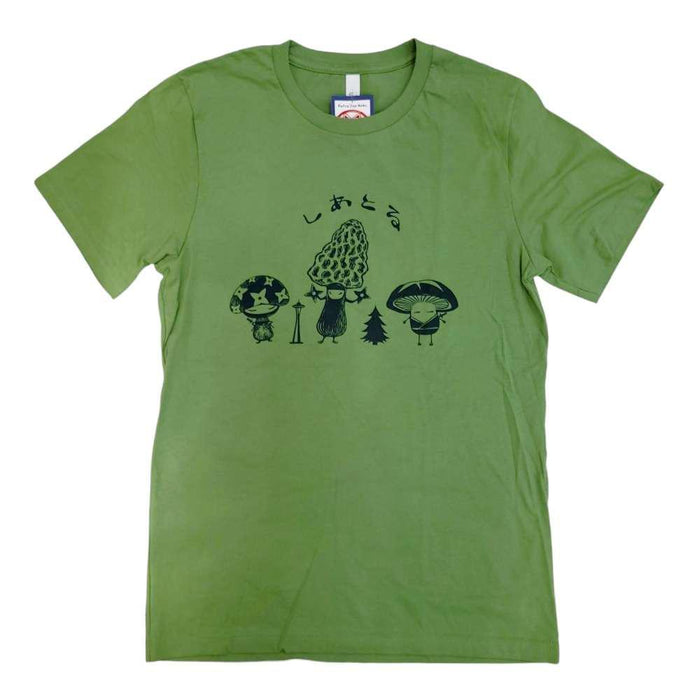 Adult Tee - Mushroom Ninja Trio on Kelly Green Crew Neck Tee (S-2X) by Namu