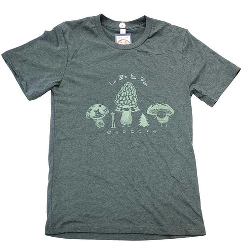 Adult Tee - Mushroom Trio on Heather Green Crew Neck (S - 2XL) by Namu