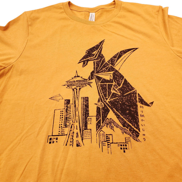 Adult Tee - Origami Kaiju on Golden Yellow Crew Neck (XS - 3XL) by Namu