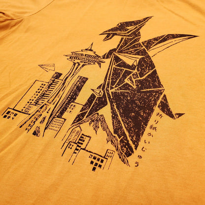 Adult Tee - Origami Kaiju on Golden Yellow Crew Neck (XS - 3XL) by Namu