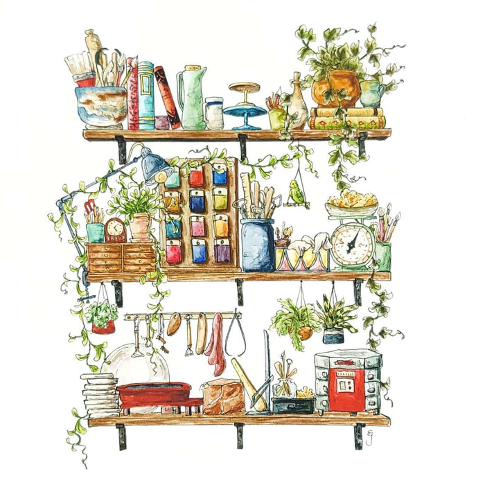 Art Print - 8x10 - The Potter's Shelves by Lizzy Gass