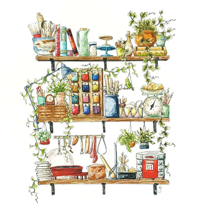 Art Print - 8x10 - The Potter's Shelves by Lizzy Gass