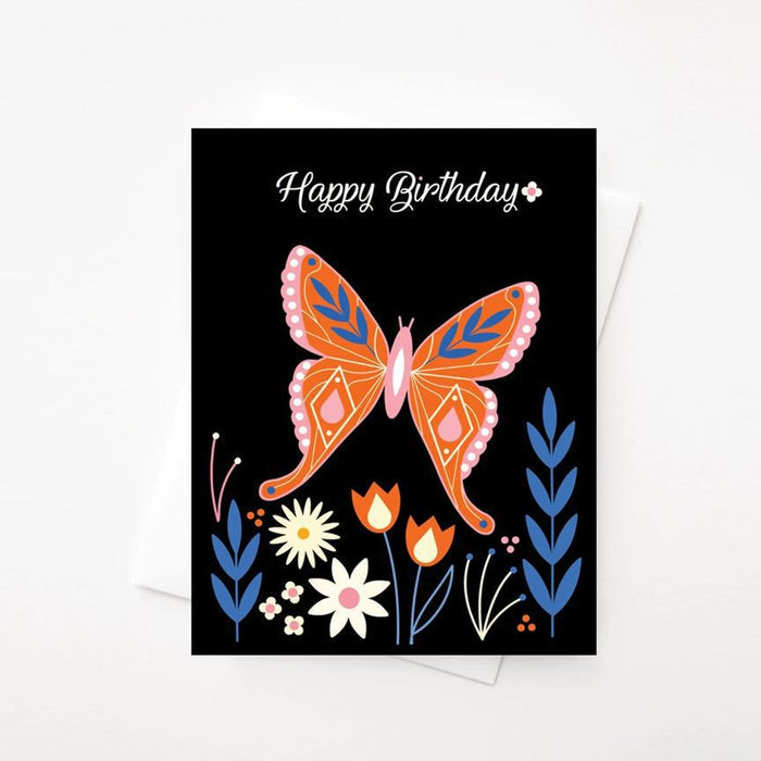Card - Birthday - Butterfly Floral on Black by Amber Leaders Designs