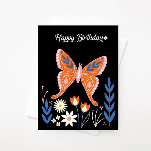Card - Birthday - Butterfly Floral on Black by Amber Leaders Designs
