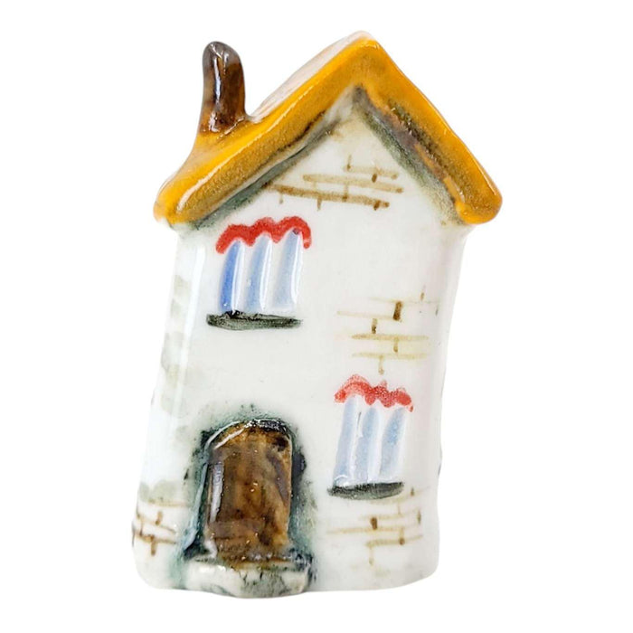 Collectible - Tiny House (White Walls, Brown Door, Light Brown Roof) by Mist Ceramics