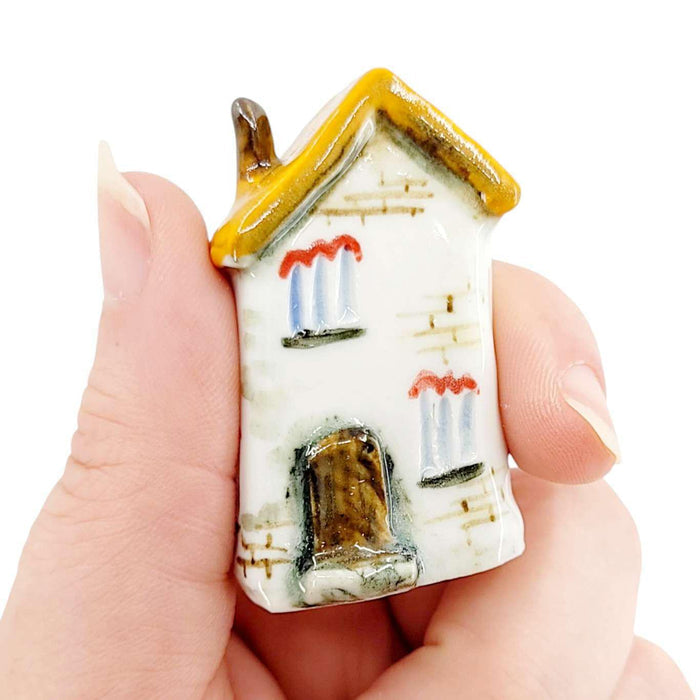 Collectible - Tiny House (White Walls, Brown Door, Light Brown Roof) by Mist Ceramics