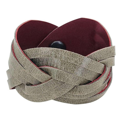 Cuff - Braid Reversible (Cranberry Red and Gray Taupe) by Oliotto