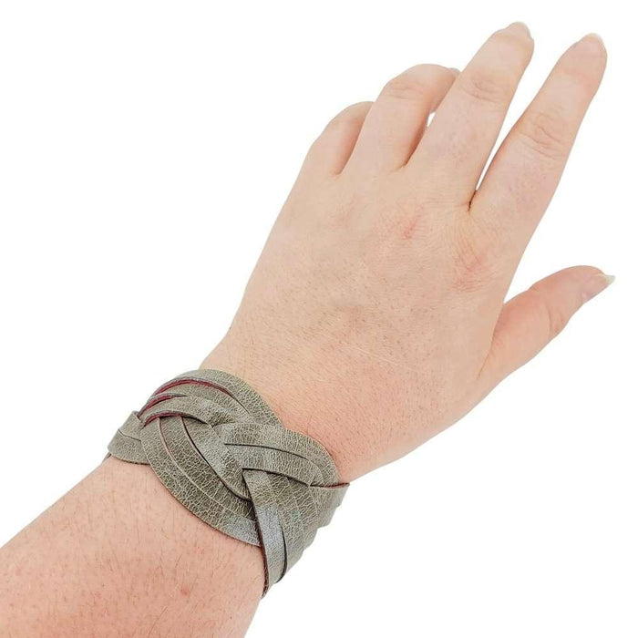 Cuff - Braid Reversible (Cranberry Red and Gray Taupe) by Oliotto