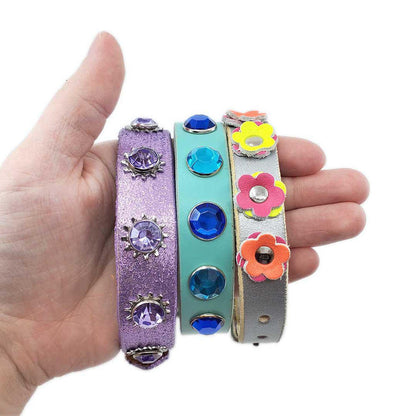 Dog Collar - XS-S - Silver with Multicolor Flowers by Greenbelts