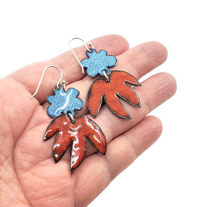 Earrings - Abstract Pointy Dangles (Solid Teal and Orange) by Magpie Mouse Studios