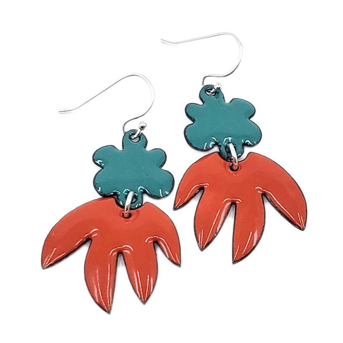Earrings - Abstract Pointy Dangles (Solid Teal and Orange) by Magpie Mouse Studios