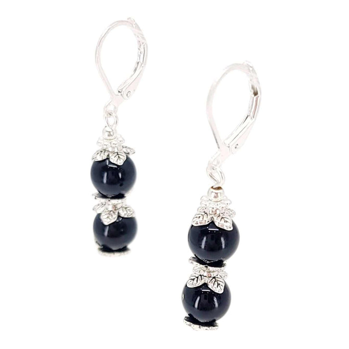 Earrings - Double Bead Drops (Black Resin, Silver plate) by Tiny Aloha