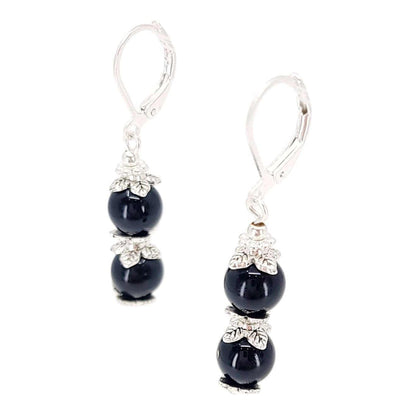 Earrings - Double Bead Drops (Black Resin, Silver plate) by Tiny Aloha
