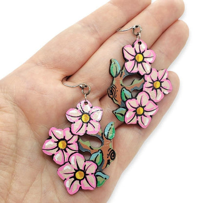 Earrings - Hanami Hand-painted Leather by Timmy Mays