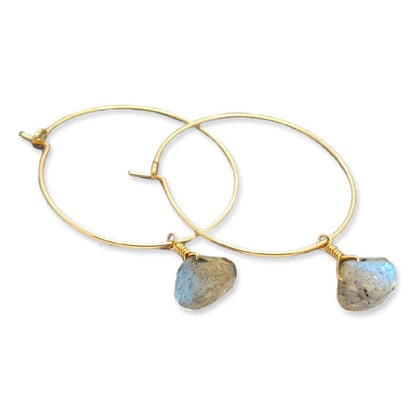 Earrings - Labradorite Drop Hoops (14k Gold Fill) by Foamy Wader