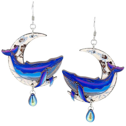 Earrings - Midnight Blue Celestial Whale (Silver French Hooks) by Fresh Cuttery