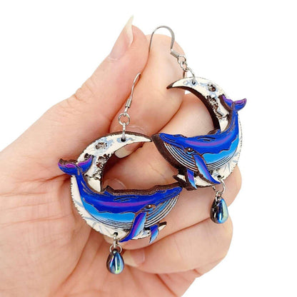 Earrings - Midnight Blue Celestial Whale (Silver French Hooks) by Fresh Cuttery