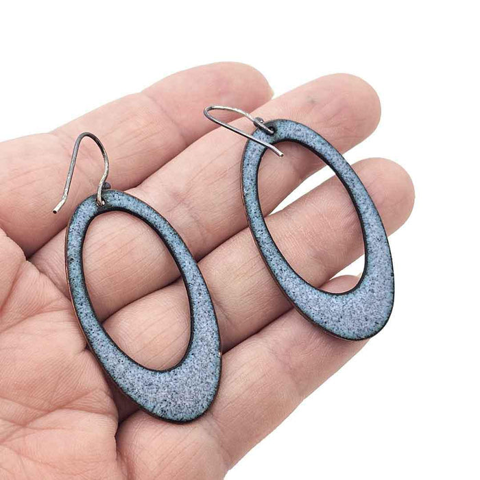 Earrings - Open Large Oval (White Millefiori on Black) by Magpie Mouse Studios