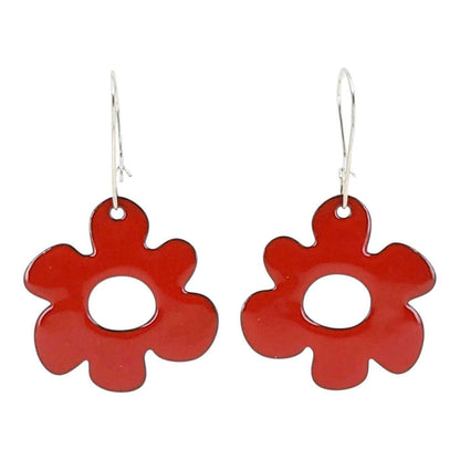 Earrings - Open Mod Flower (Solid Red) by Magpie Mouse Studios