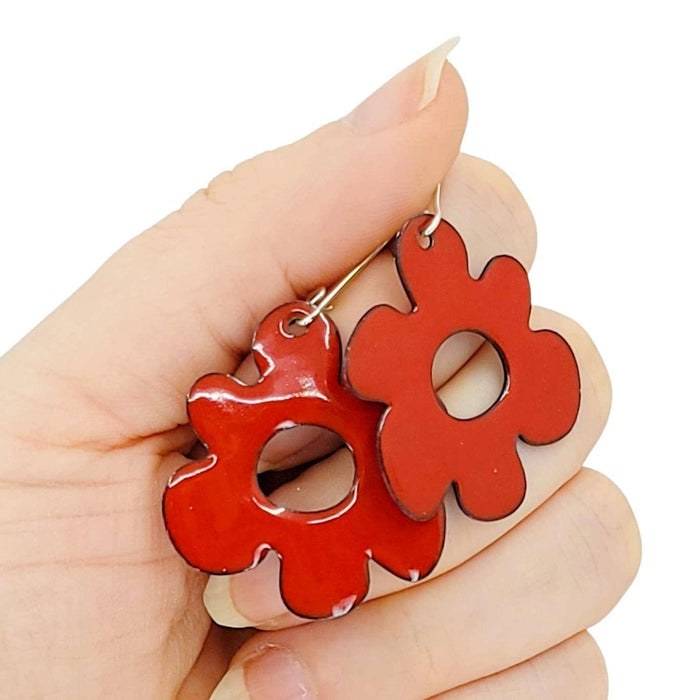 Earrings - Open Mod Flower (Solid Red) by Magpie Mouse Studios
