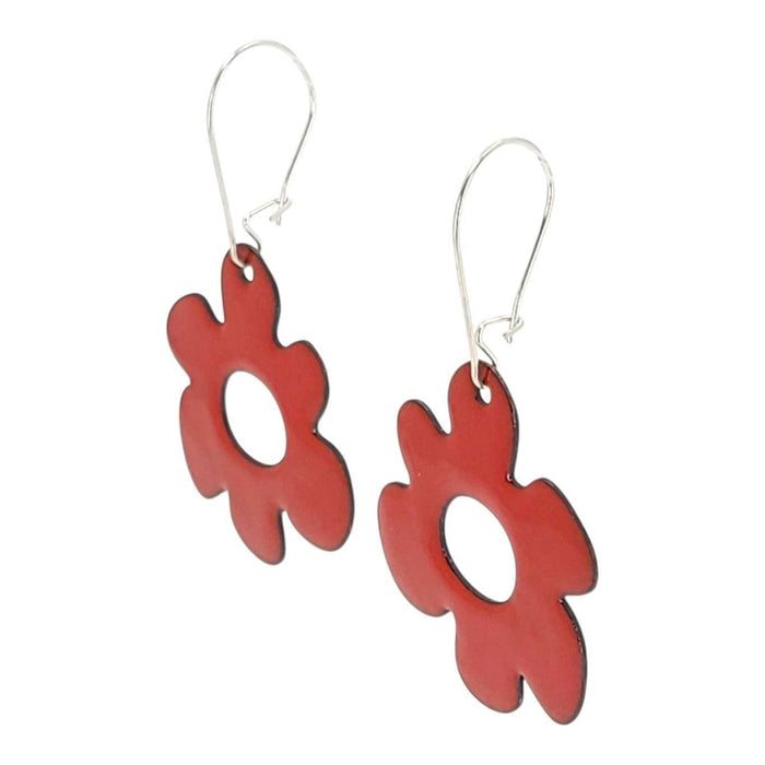 Earrings - Open Mod Flower (Solid Red) by Magpie Mouse Studios