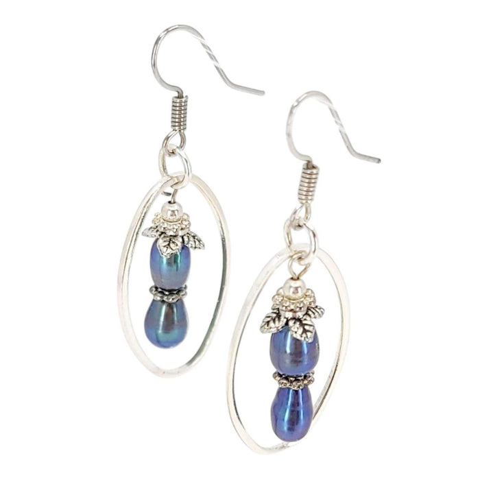 Earrings - Oval Frame Pearl Drops (Peacock) by Tiny Aloha