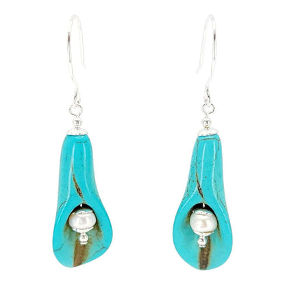 Earrings - Peace Lily Drops (Howlite, Pearl, Sterling Silver) by Tiny Aloha