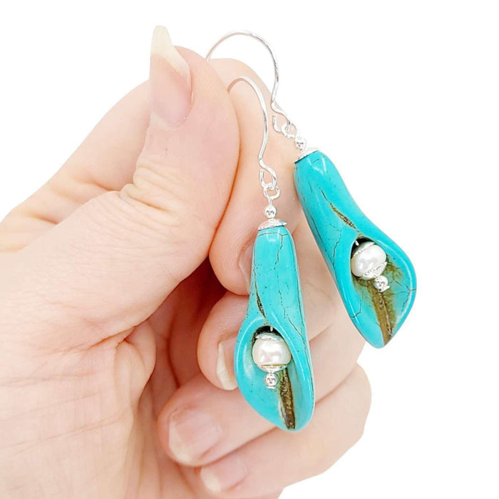 Earrings - Peace Lily Drops (Howlite, Pearl, Sterling Silver) by Tiny Aloha