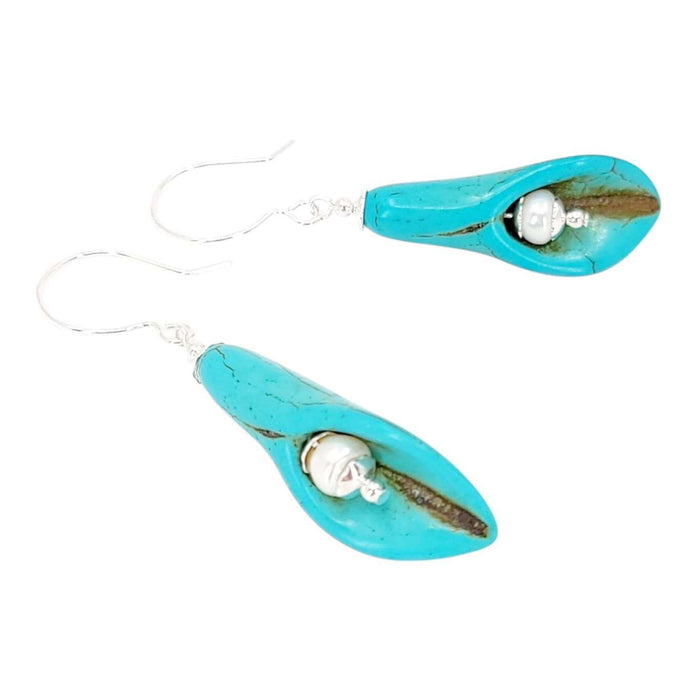 Earrings - Peace Lily Drops (Howlite, Pearl, Sterling Silver) by Tiny Aloha