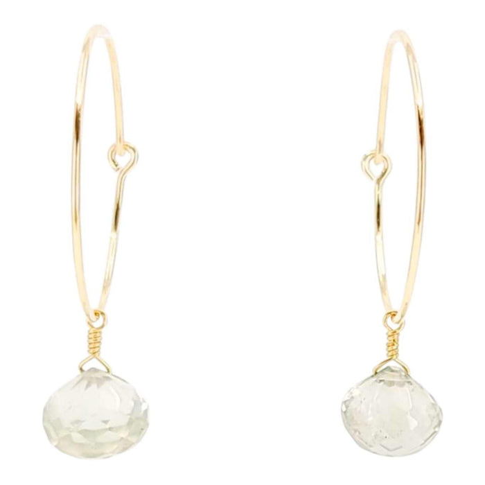Earrings - Prasiolite Drop Hoops (14k Gold Fill) by Foamy Wader