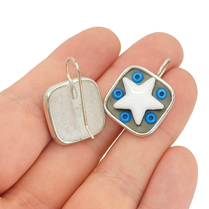 Earrings - Square Star Baby (White Stars) by XV Studios
