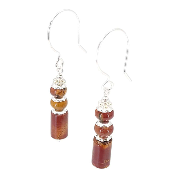 Earrings - Stacked Column Drops (Brown Jasper, Silver Fill) by Tiny Aloha